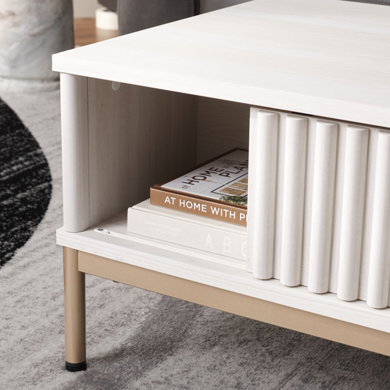 Gyselle Single Coffee Table, Bleached White / Gold Mesh