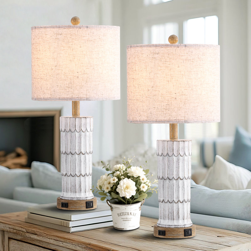 Resin USB Table Lamp, Gray, Beige