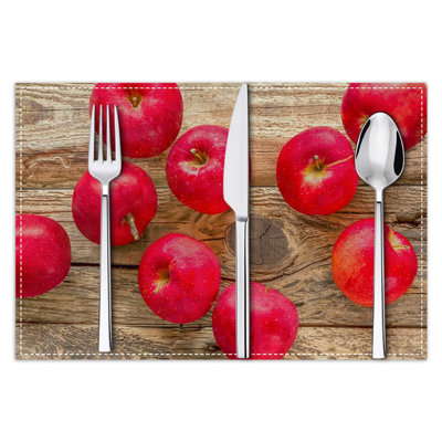 4Pcs/Set Romantic Placemats Love Hearts Rose Floral Table Mat Heat Stain Resistant Polyester Linen Place Mats For Kitchen Dining Decor 30X45cm/11.8X18in