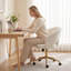 Chaise de bureau ergonomique TY en velours blanc, chaise de bureau pivotante réglable avec base en métal argenté pour bureau à domicile et chambre à coucher