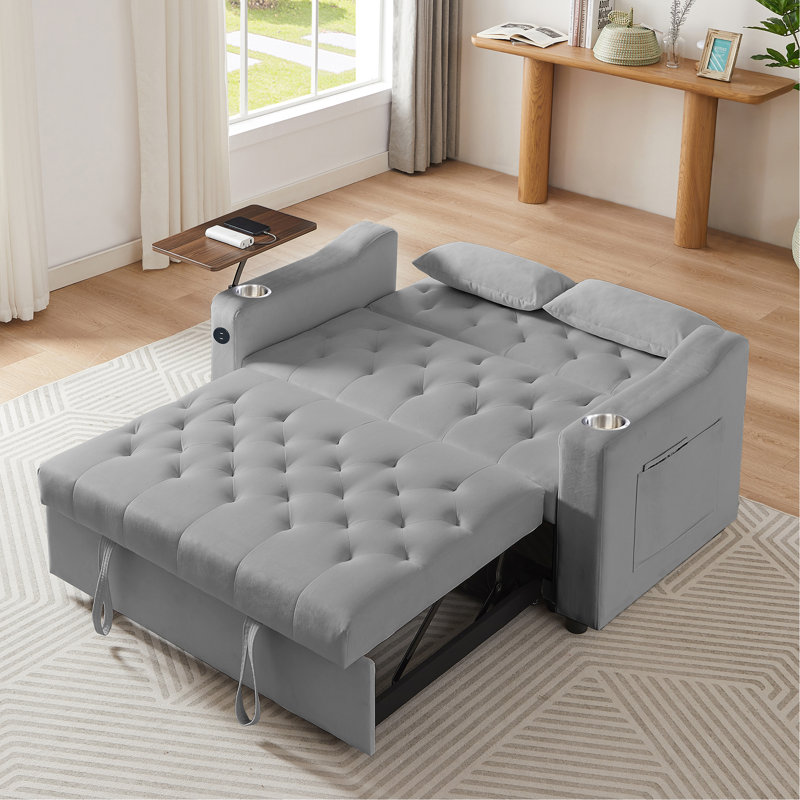 Canapé-lit en velours gris clair, Gris