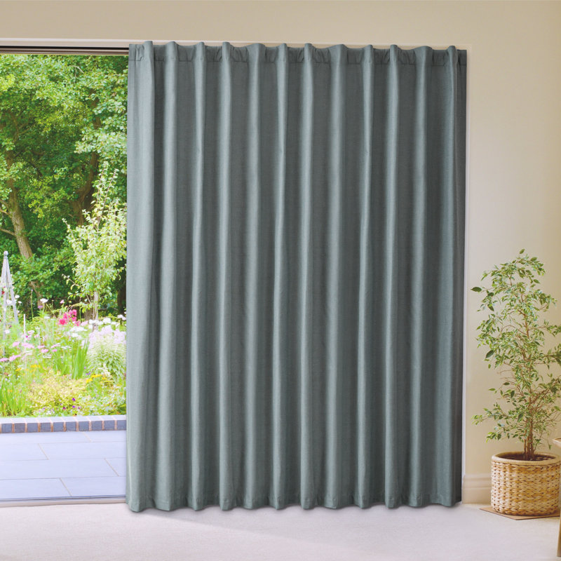 Linen Blended Slub Textured 100% Blackout Back Tab Sliding Patio Door Curtain Panel, River Blue, 100" W x 108" L