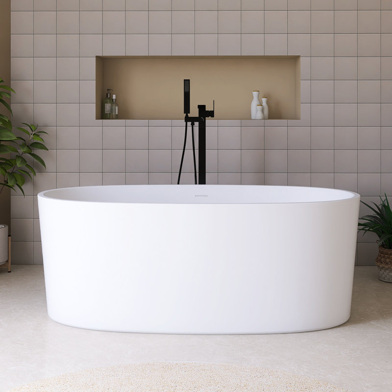 Baignoire de trempage autoportante 63 po en acrylique blanc brillant 63 po