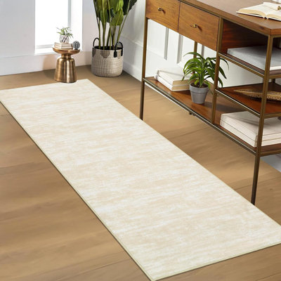 2.3x8 Washable Runner Rug, Non-Slip Low Pile, Stain-Resistant Abstract Carpet for Hallway, Kitchen, Entryway, Light Beige