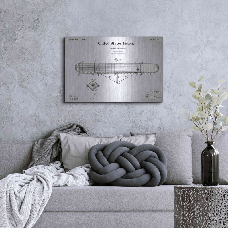 «Navigable Balloon Blueprint Brevet White» par Patents, H 24 po x l 36 po