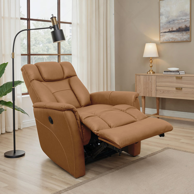 Fauteuil inclinable électrique en cuir synthétique beige avec élévateur, confortable et élégant pour les espaces de vie modernes
