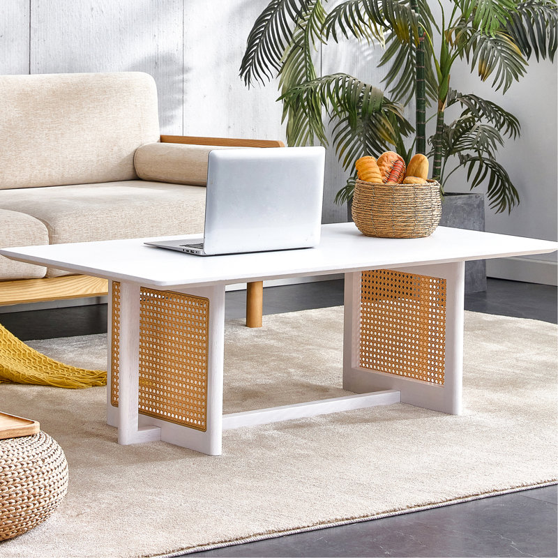 Table basse en bois massif de style chinois avec, blanc, pour le salon, procédure d'installation sans effort, blanc, processus d'assemblage simple