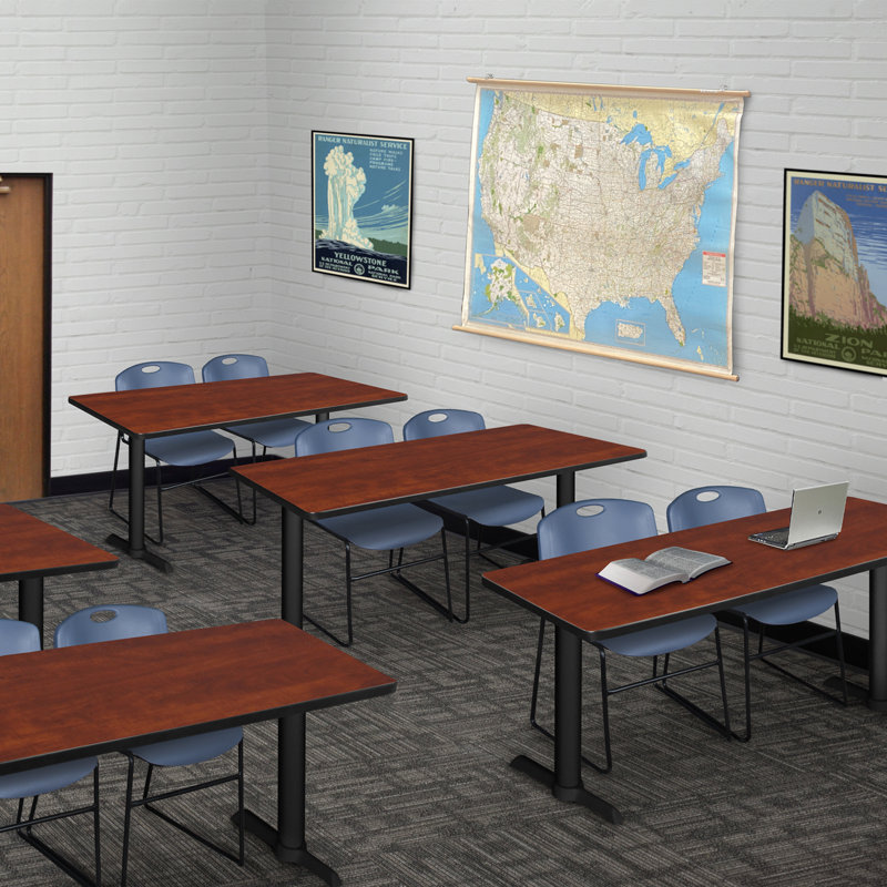 Neyland Cain T-Base training table and 2 Zeng stackable chairs, Cerisier, Bleu, L 48 po x P 24 po