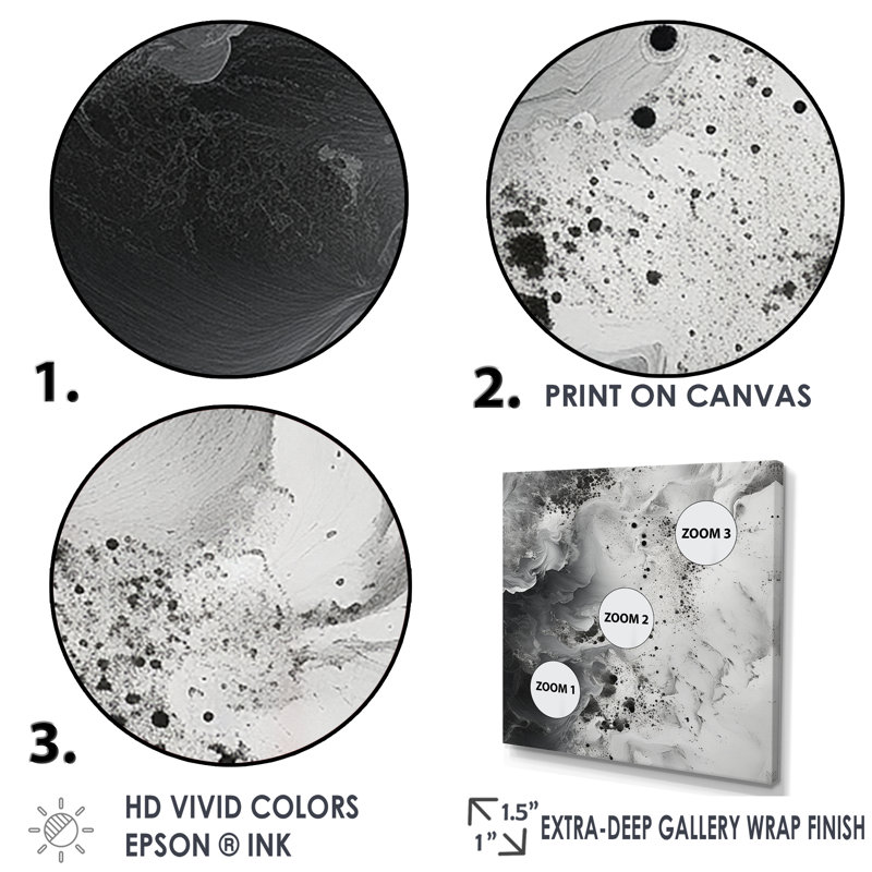 Peinture abstraite crème et noire liquide I - reproduction d'art sur toile abstraite, H 24 po x l 24 po x P 1 po