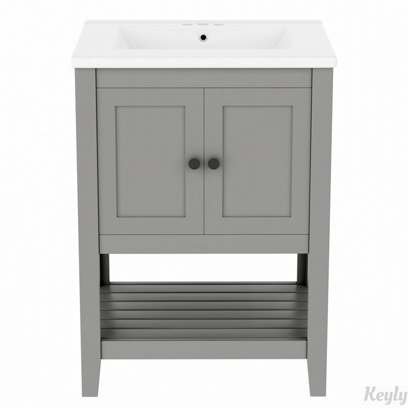 24" Modern Sleek Bathroom Vanity Elegant Ceramic Sink, Gray