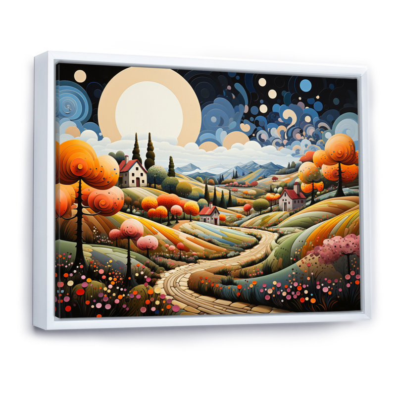 Maricha Farmhouse Farmstead Abstraction Pointillism III - impression, Cadre flottant blanc, H 12 po x l 20 po x P 1 po
