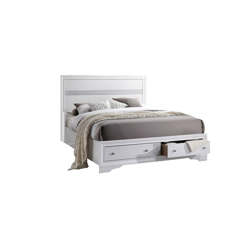 Lit de rangement blanc traditionnel en bois avec tiroirs pour le rangement des couvertures, système de glissement à roulement à billes, système de glissement à deux coulisses de luxe