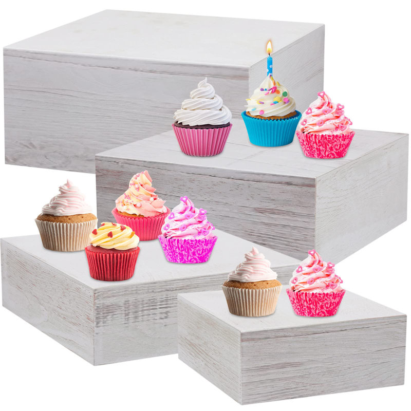 Ensemble de 4 présentoirs en bois Présentoirs à petits gâteaux rustiques Présentoirs à gâteaux en bois rustique Boîte en bois empilable pour le dessert