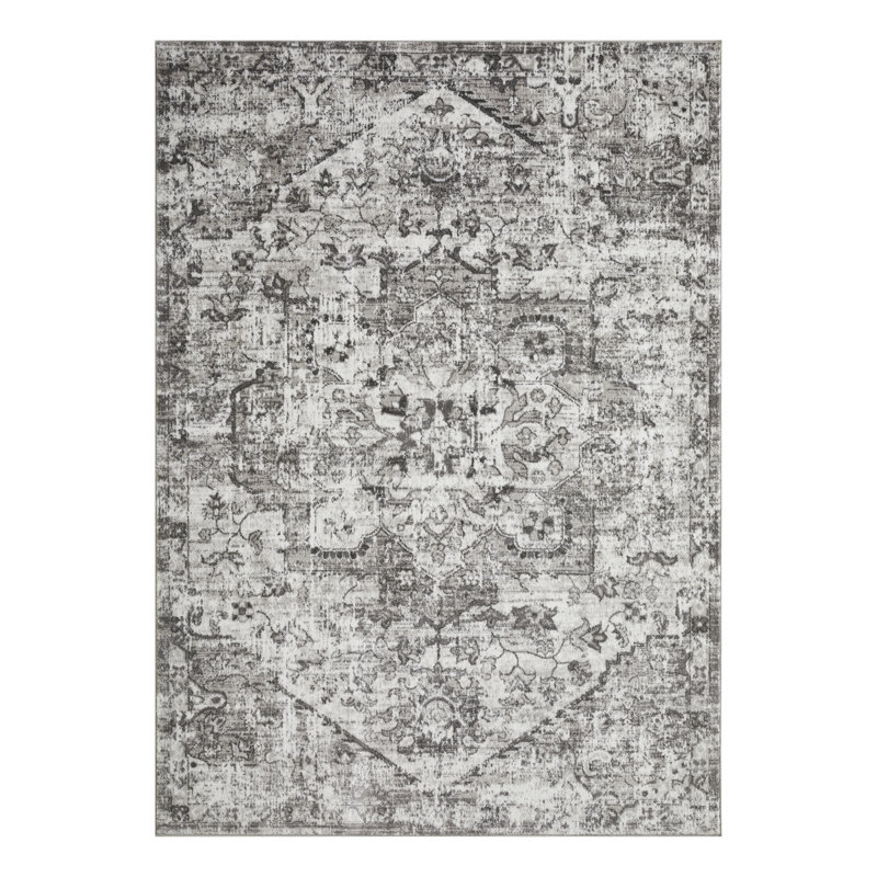 Tapis gris en polypropylène tissé à la main Ariez, Rectangle 9 pi 10 po x 12 pi 10 po