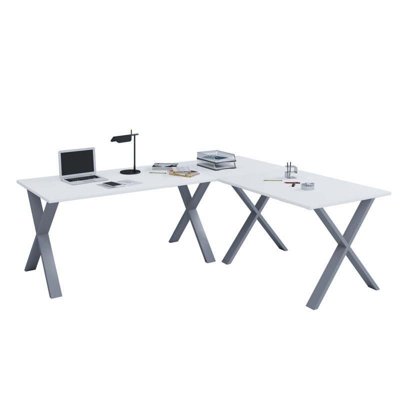 Solveg Metal Base Writing Desk, White/Grey, 76cm H x 160cm W x 80cm D