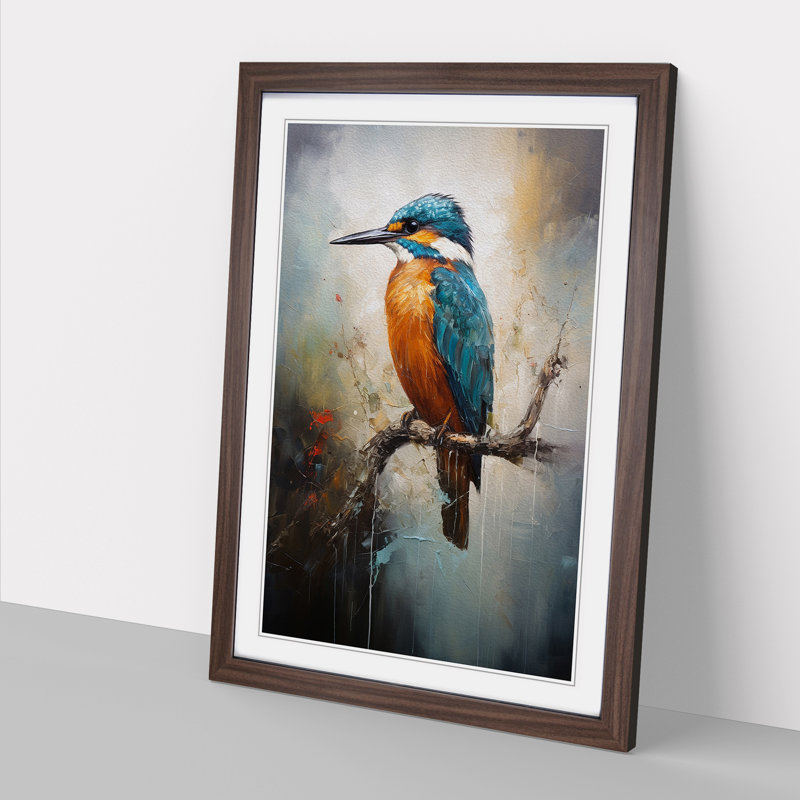 Kingfisher Abstract Art - Framed Print, Walnut Framed, 64cm H x 46cm W x 2cm D
