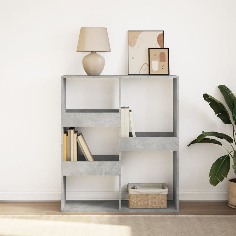 Bryton 115cm H x 100cm W Book Cabinet Bookcase, Concrete Grey, (5 Shelves) 115cm H x 100cm W x 33cm D