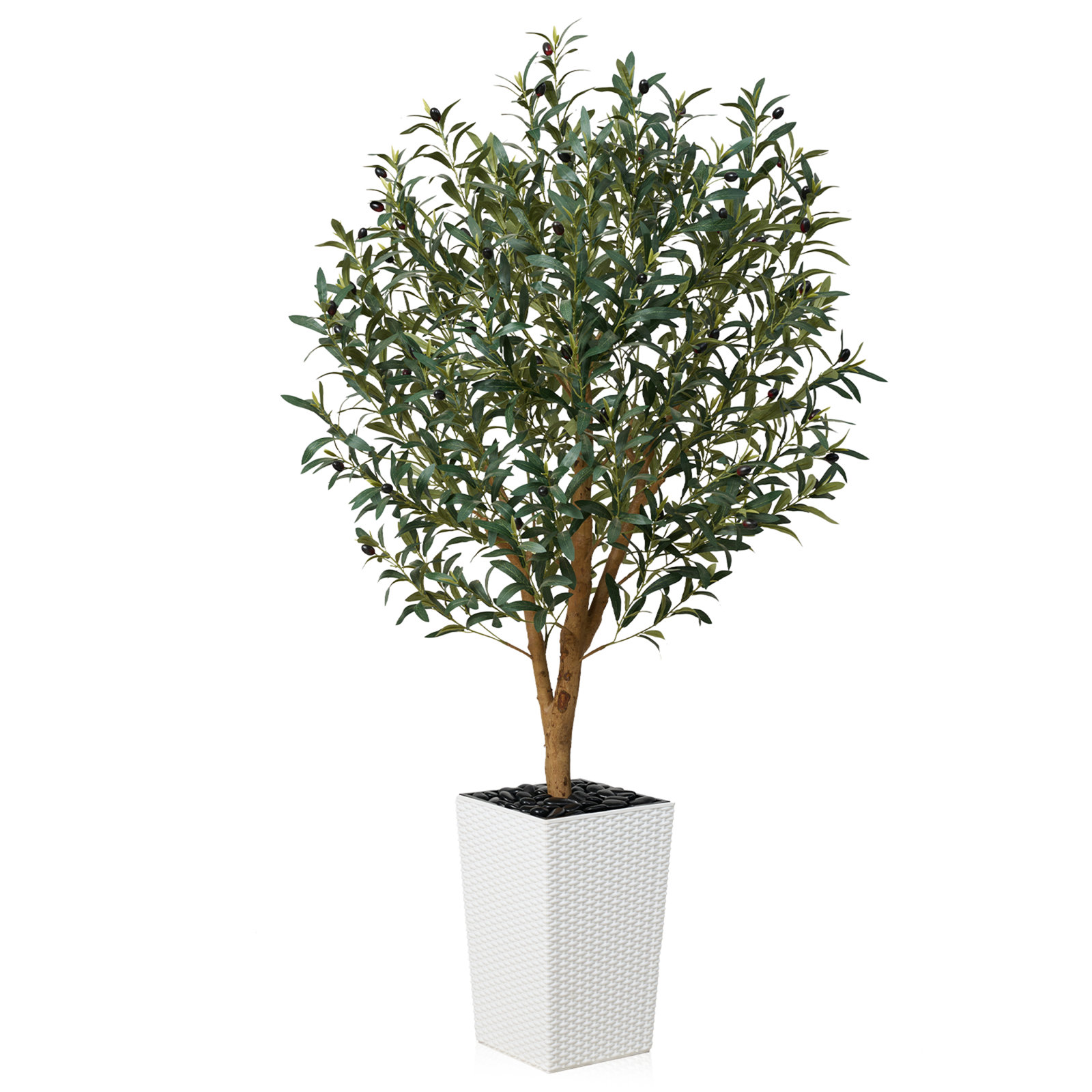 George Olive Tree in Decorative Vase, White, 60" H x 20" W x 20" D