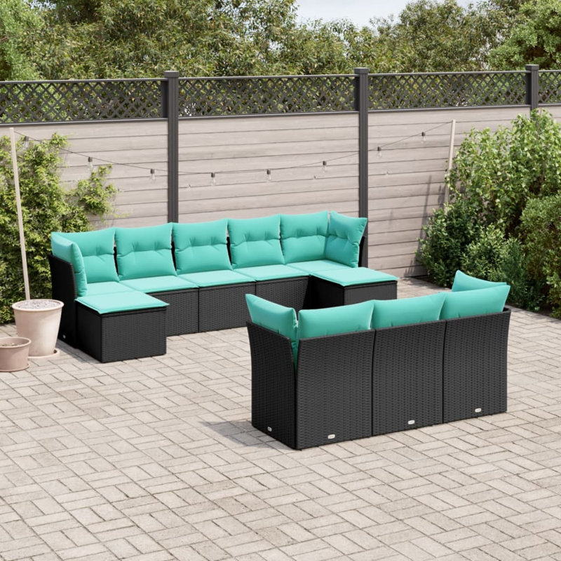  Ensemble de canapé de patio 10 pièces avec coussins en rotin de polyester noir