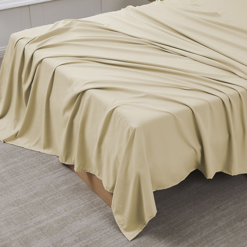 Simple drap plat / dessus seulement, microfibre ultra douce à double brossage, Drap plat pour lit simple, Beige