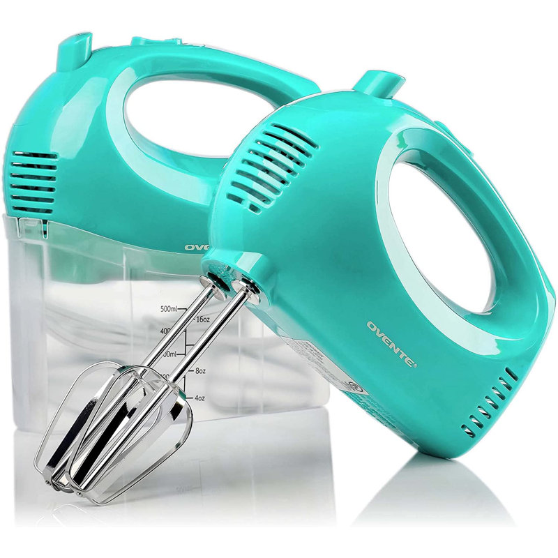OVENTE 5-Speed Electric Hand Mixer with Stainless Steel Mixing Whisk, Snap-On Storage Case, Portable & Lightweight 150W Motor, Compact Handheld Mixer for Baking, Blending or Cooking, Turquoise HM151T