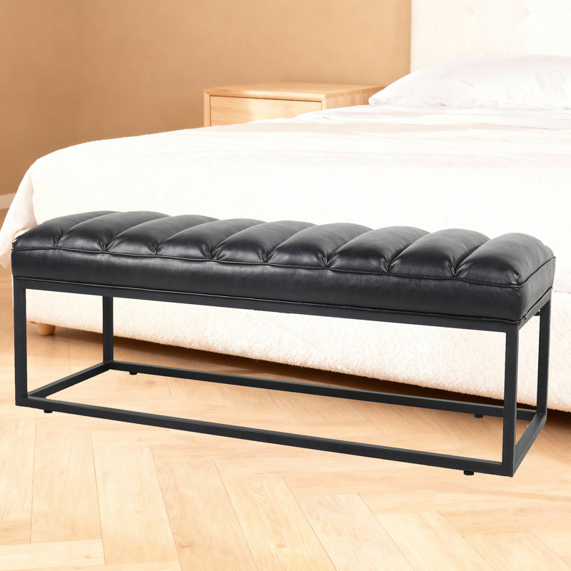Banc en cuir PU 53,54 po avec structure en métal, Noir