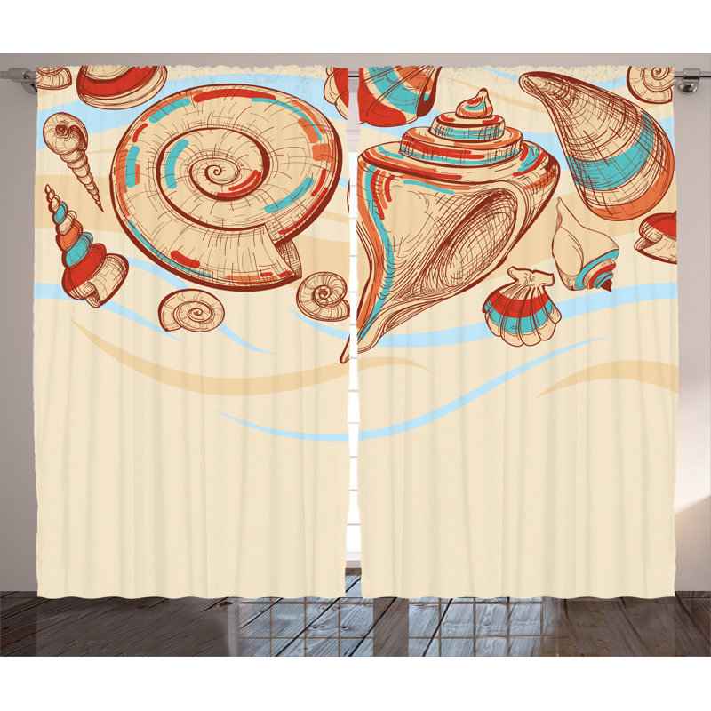 Macro Seashells Nautical Semi-Sheer Rod Pocket Curtain Panels, 54" x 96"