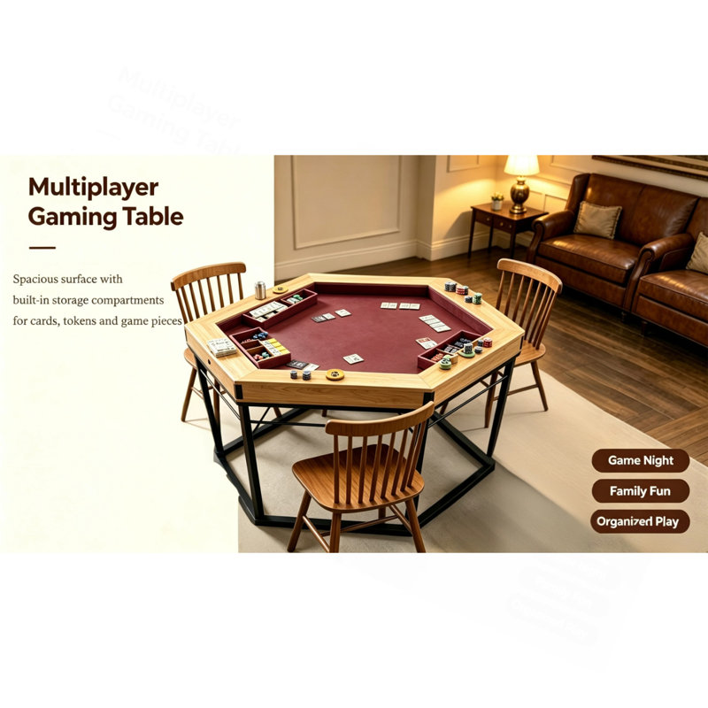 Dining/Gaming Table for 4-6 Players,w/ 54"x31" Big Gaming Space and Removable Top,Includes Game Mat