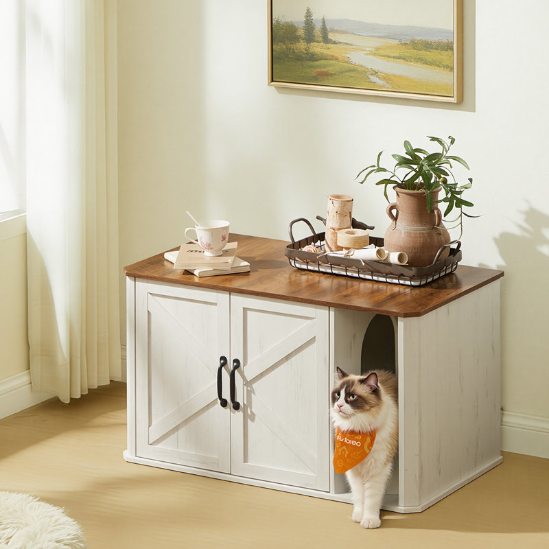 Gerrika Wood Litter Box Enclosure, Heather Greige/Brown