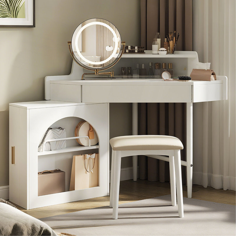 Meuble-lavabo de coin avec miroir et lumières DEL, White