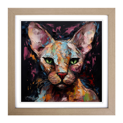 Sphynx Cat Palette Knife Painting - Framed Print
