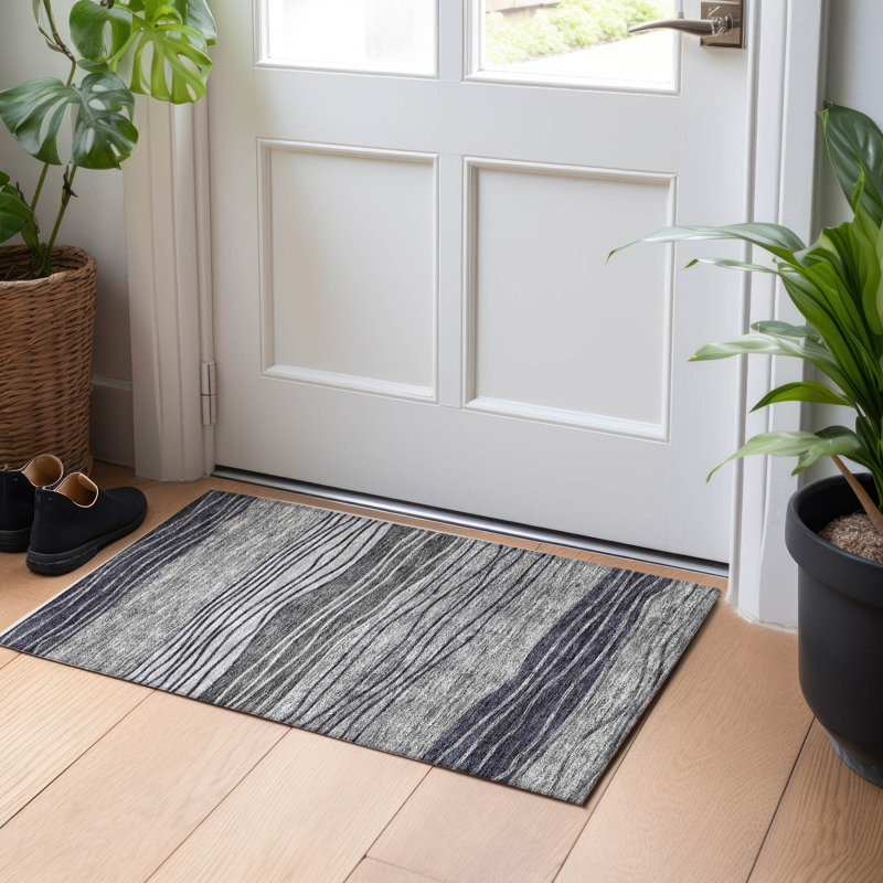 Tapis gris Tweedy lavable à la machine Premium, Rectangle 1 pi 8 po x 2 pi 6 po