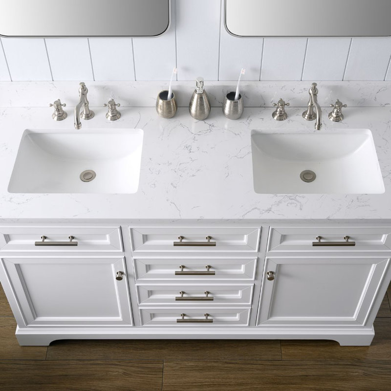 Thompson 60" W Double Vanity, White/Brushed Nickel