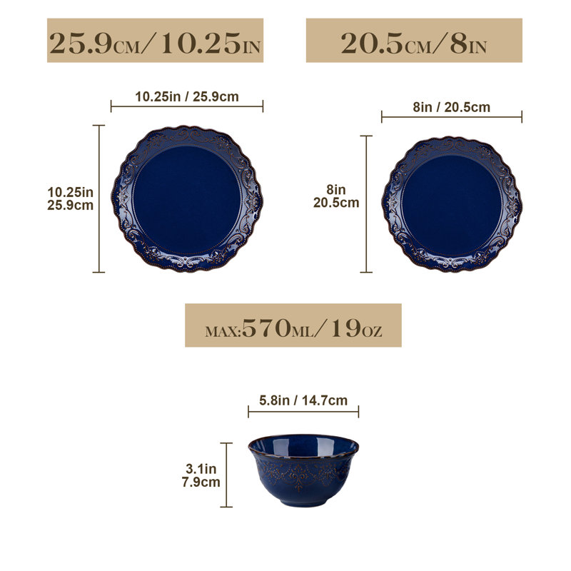 12-Piece Embossed Dinnerware Set, Blue