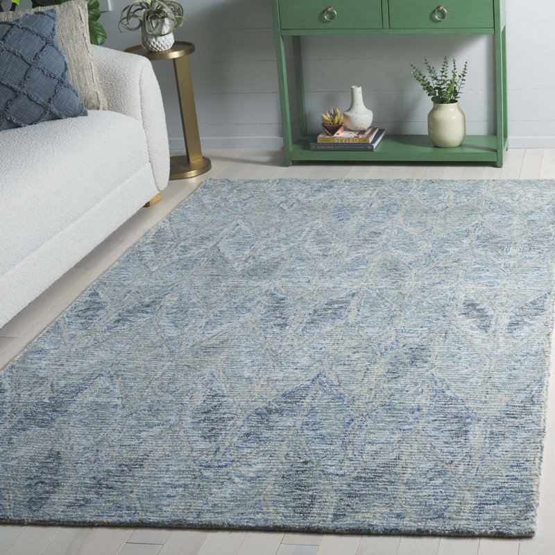 Maximino Ebony Hand Tufted Wool/Cotton Chevron Rug in Light Blue, Rectangle 5' x 8'