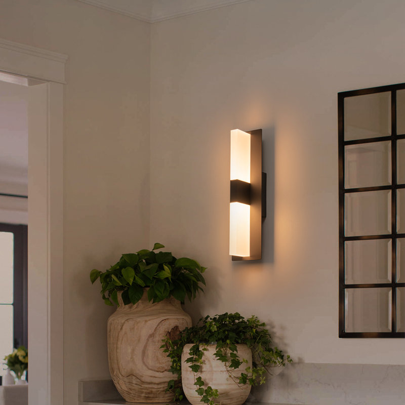 18.5" Modern Matte Black LED Wall Sconce with Frosted Acrylic Shade - Dimmable Indoor Outdoor Light for Bathroom Vanity Porch Entryway