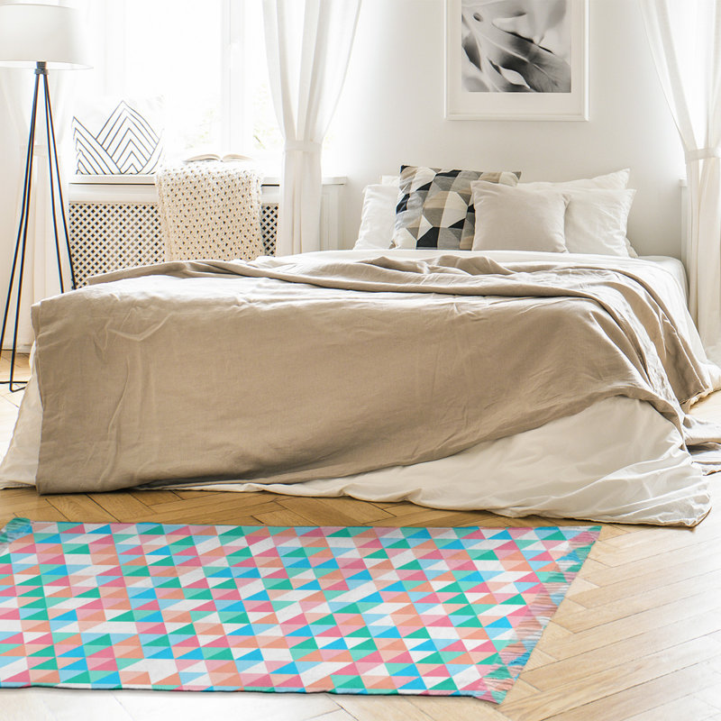 Vert triangle/bleu/beige Tapis décoratif, non