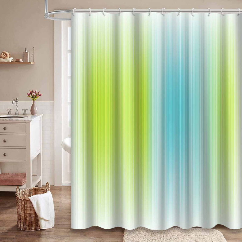 Rideau de douche abstrait rayé coloré vert bleu avec 12 crochets, L 72 po x l 72 po