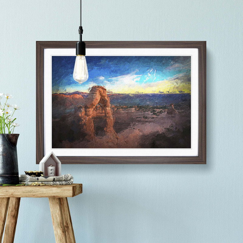 Stone Arch in Arches National Park Utah - Picture Frame Painting Print, 48cm H x 65cm W x 2cm D, Walnut Framed