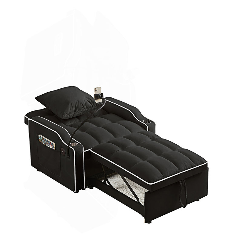 Canapé-lit 3-en-1, canapé-lit convertible, canapé-lit coulissant réglable, Noir
