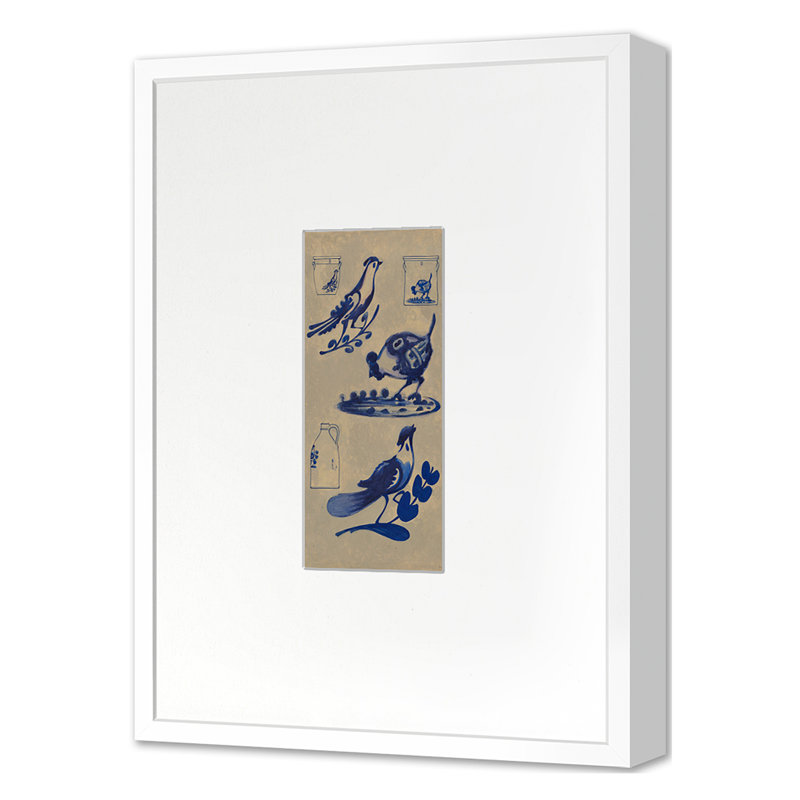 Bird Decoration For Stoneware 2 Print by Grand Archives, White Single Picture Framed