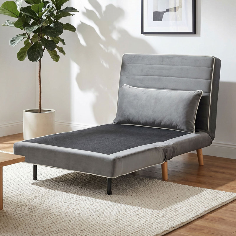 73" Velvet Modern Convertible Accent Chair with a Pillow, Floor Sofa Bed, Gray