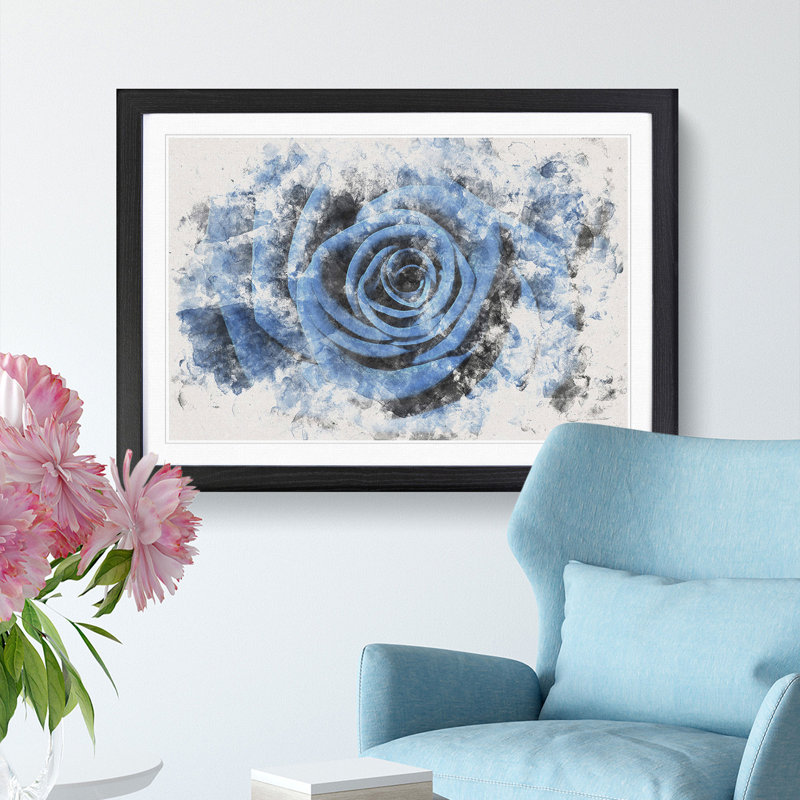 Pretty Blue Rose - Picture Frame Graphic Art Print, 24cm H x 33cm W x 2cm D, Black Framed
