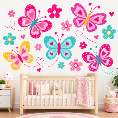 Décalcomanie murale papillon et fleur