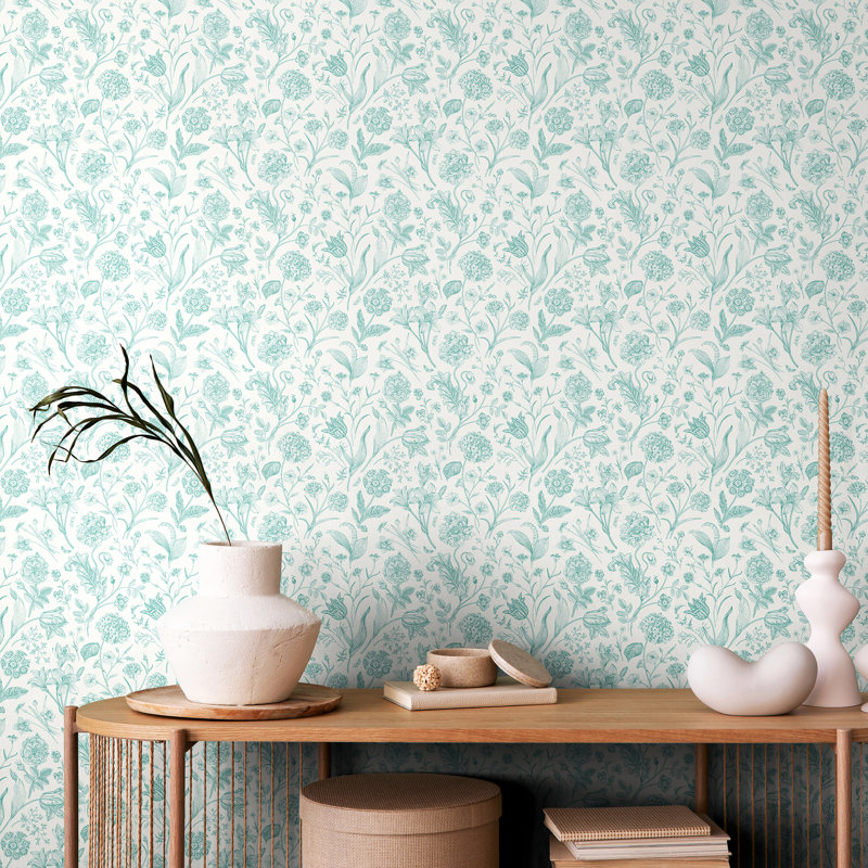 Floral Toile - Royal Blue 10m Wallpaper, Light Blue Floral