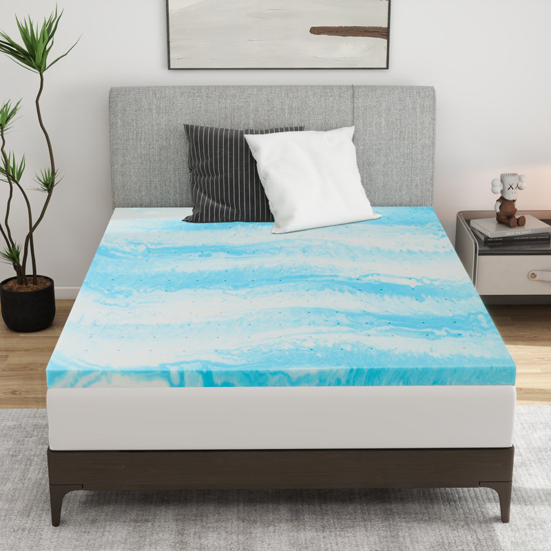 Bothwell Alwyn Home Mattress Topper - Memory Foam Cooling Gel Swirl Infused Bed Topper for Back Pain,, Full, 3"