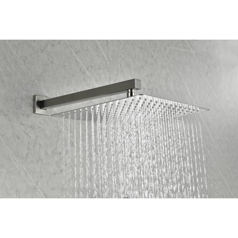 12" Wall Mount Rainfall Square Shower Head, Brushed Nickel