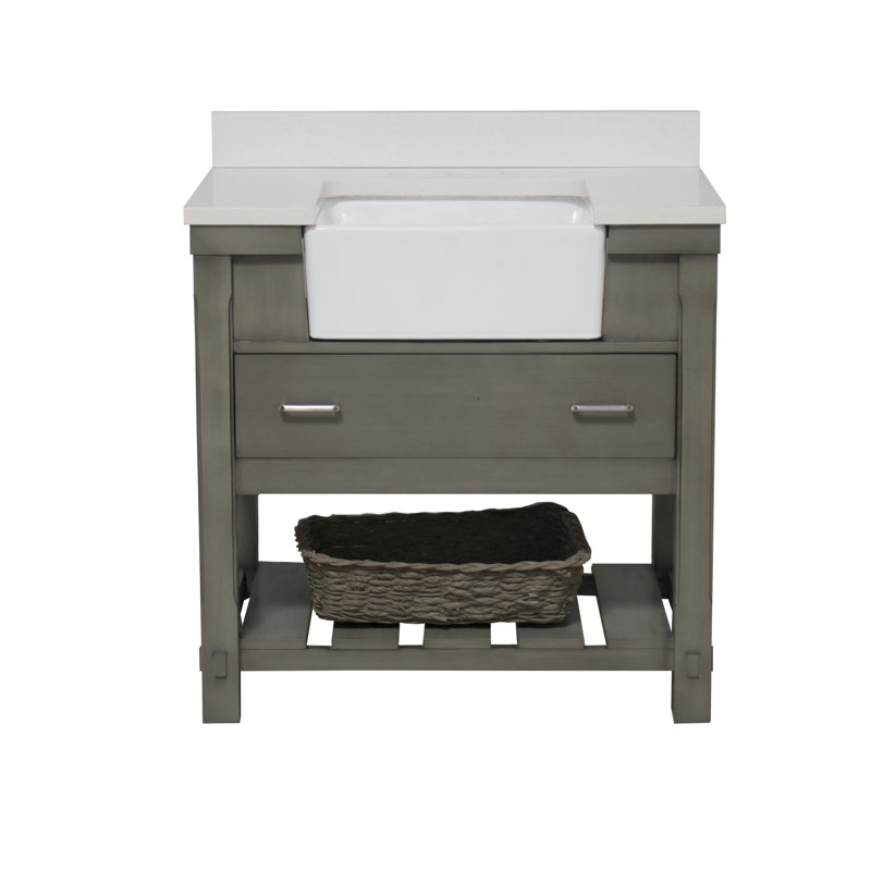 Ensemble de meuble-lavabo simple 36 po Hitton, Quartz, Gris patiné