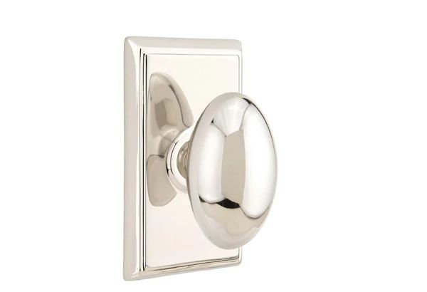 Emtek Passage Interior Mortise Set w/ Rectangular Rosette & Egg Knob (LH), Polished Nickel
