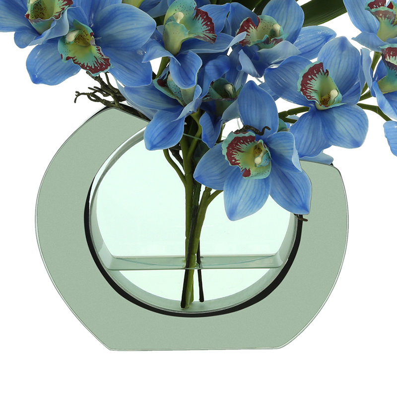 Arrangement floral orchidée dans un vase en miroir, Bleu
